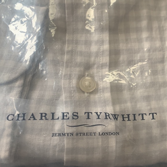 Linen Charles Tyrwhitt London New grey gingham checked men’s shirt L - Picture 4 of 9